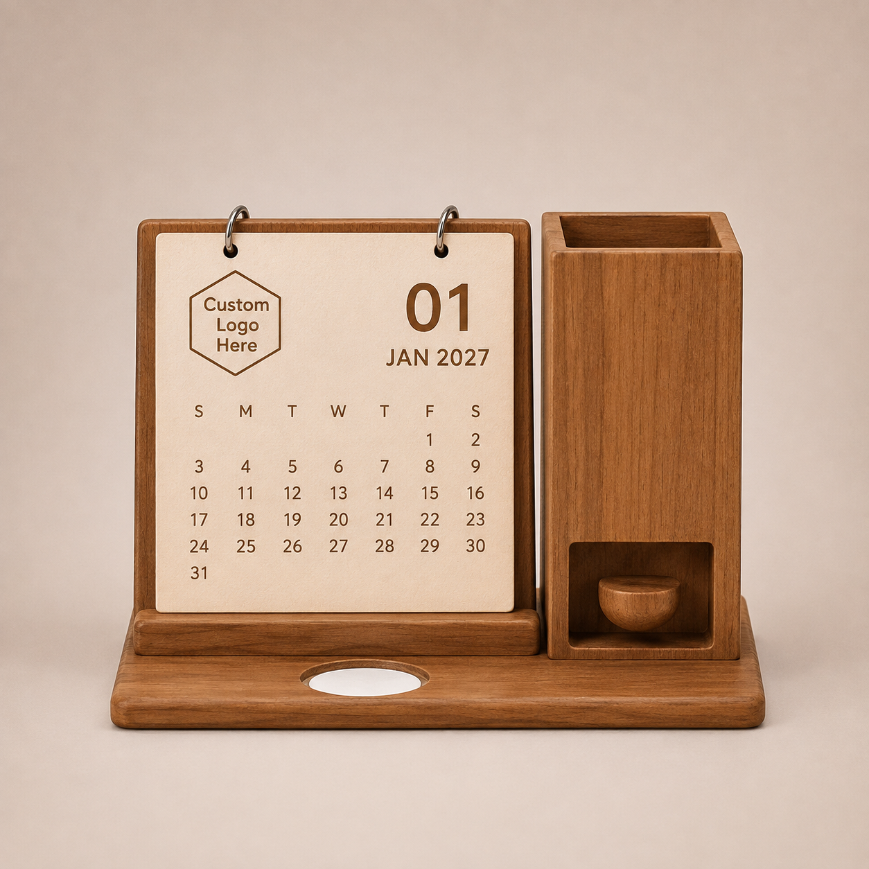 Kalender Meja Kayu Organizer